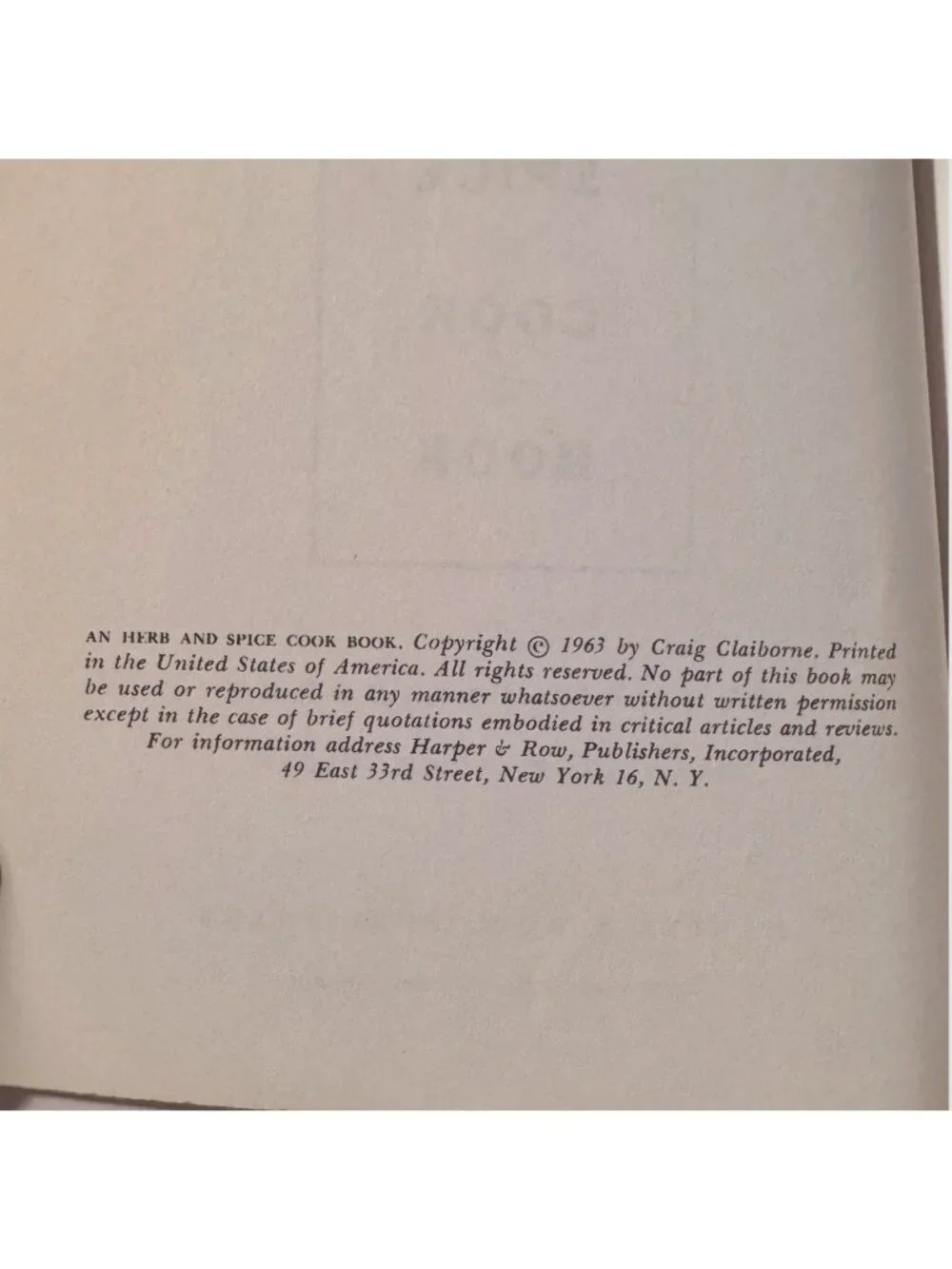An Herb And Spice Cook Book By Craig Claiborne Hardcover 1963 Edition